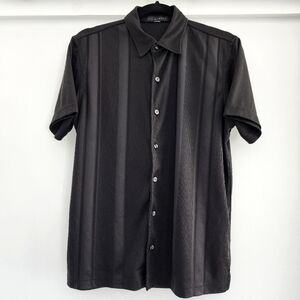 Small Black Stripe Pattern Button Down Short Sleeve Shirt